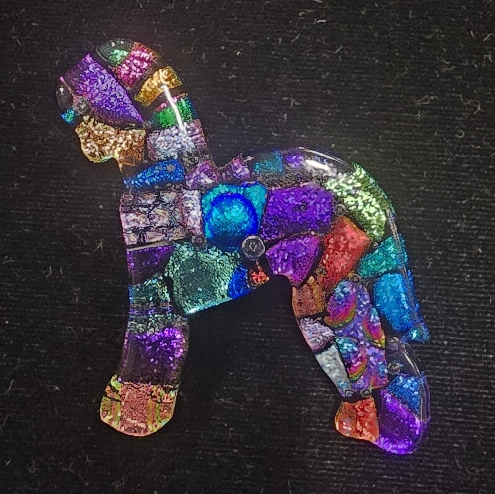 Dichroic Fused Glass Artisan Made  Horse Pony Animal Pin Brooch